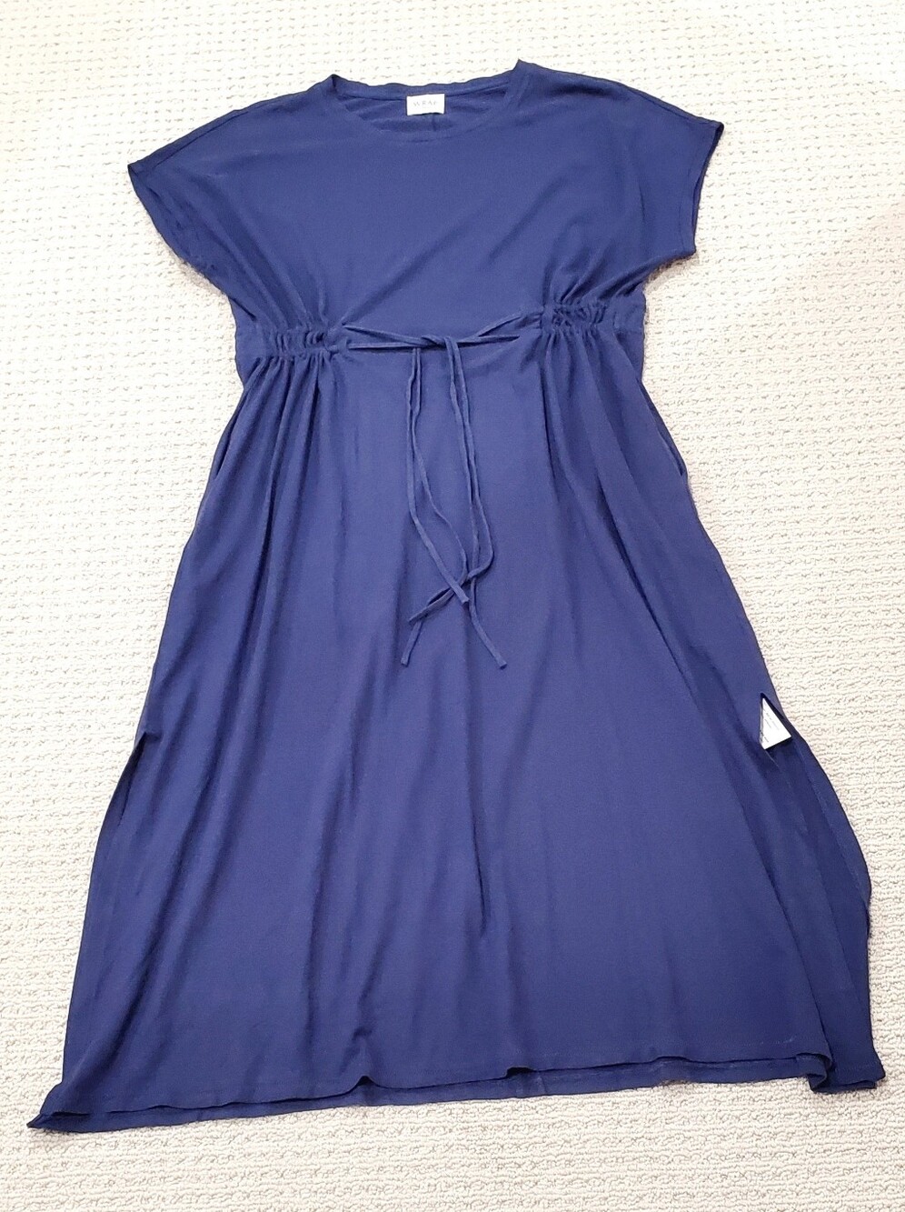 WRAP London Hemp+Org Cotton Blue Short Sleeve Adjustable Waist Maxi Dress 14 NWT